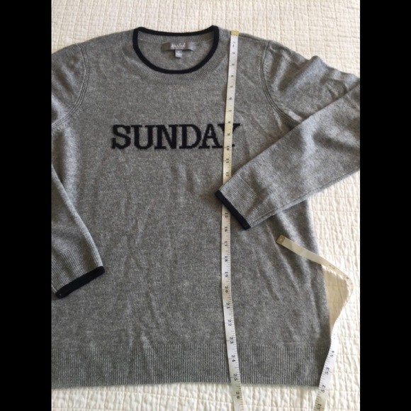 Like New Marled grey cashmere sweater w/Sunday written across chest - Picture 6 of 6